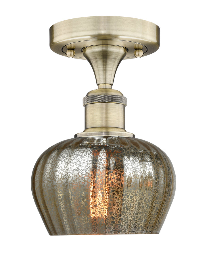 Innovations Lighting Fenton 6.5" Semi-Flush Mount - Antique Brass Ceiling Semi Flush Mounts Innovations Lighting Mercury ; Glass Type: Mercury; Ribbed  