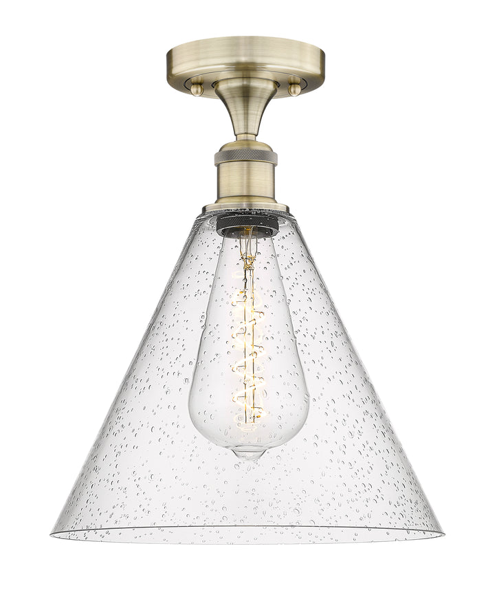 Innovations Lighting Berkshire Glass 12" Semi-Flush Mount - Antique Brass Ceiling Semi Flush Mounts Innovations Lighting Seedy ; Glass Type: Seeded  