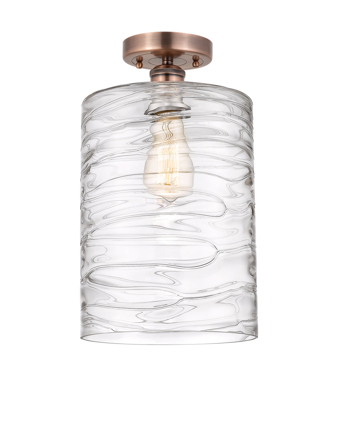 Innovations Lighting Cobbleskill 9" Semi-Flush Mount - Antique Copper Ceiling Semi Flush Mounts Innovations Lighting Deco Swirl ; Glass Type: Clear  