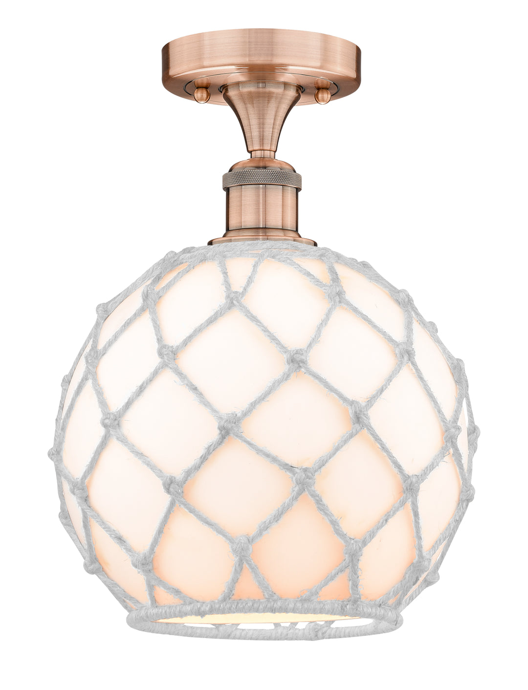 Innovations Lighting Farmhouse Rope 10" Semi-Flush Mount - Antique Copper Ceiling Semi Flush Mounts Innovations Lighting White Glass with White Rope ; Glass Type: White  