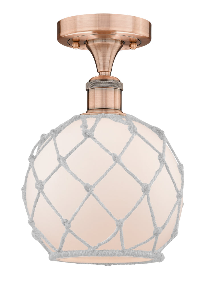 Innovations Lighting Farmhouse Rope 8" Semi-Flush Mount - Antique Copper Ceiling Semi Flush Mounts Innovations Lighting White Glass with White Rope ; Glass Type: Frosted  