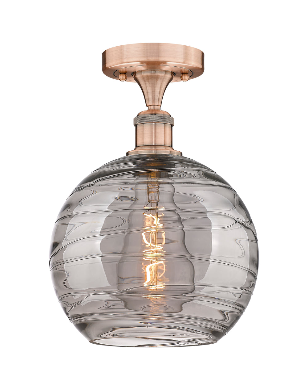 Innovations Lighting Athens Deco Swirl 10" Semi-Flush Mount - Antique Copper Ceiling Semi Flush Mounts Innovations Lighting Light Smoke Deco Swirl ; Glass Type: Smoked  