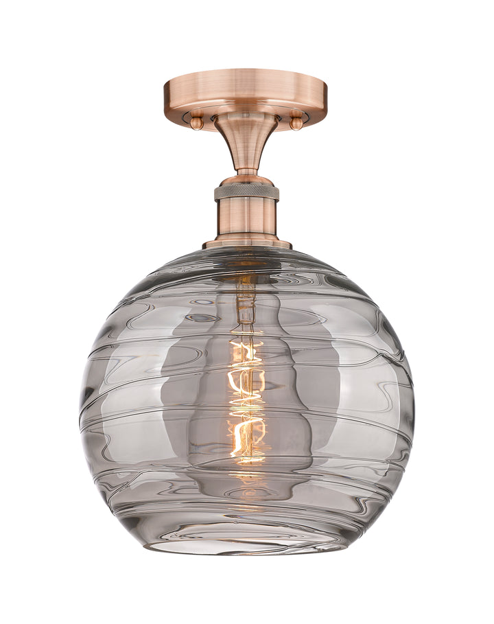 Innovations Lighting Athens Deco Swirl 10" Semi-Flush Mount - Antique Copper Ceiling Semi Flush Mounts Innovations Lighting Light Smoke Deco Swirl ; Glass Type: Smoked  