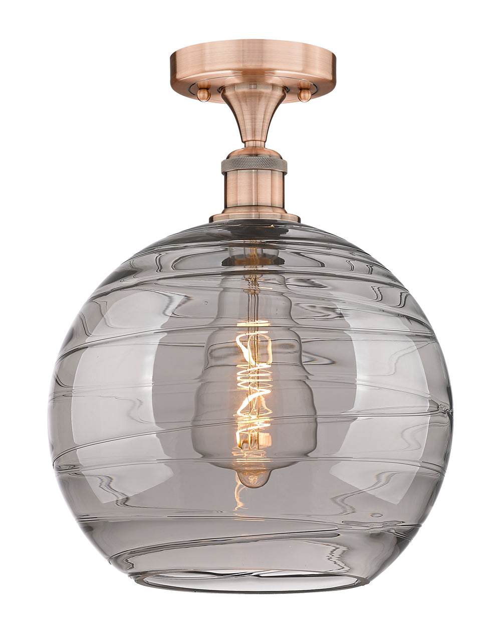 Innovations Lighting Athens Deco Swirl 12" Semi-Flush Mount - Antique Copper Ceiling Semi Flush Mounts Innovations Lighting Light Smoke Deco Swirl ; Glass Type: Smoked  