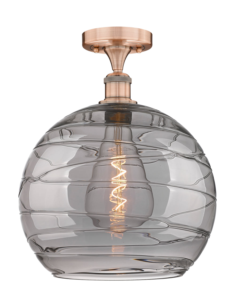 Innovations Lighting Athens Deco Swirl 14" Semi-Flush Mount - Antique Copper Ceiling Semi Flush Mounts Innovations Lighting Light Smoke Deco Swirl ; Glass Type: Smoked  