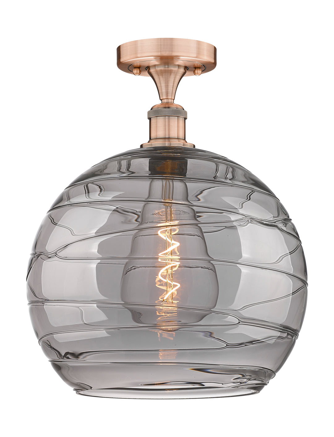 Innovations Lighting Athens Deco Swirl 14" Semi-Flush Mount - Antique Copper Ceiling Semi Flush Mounts Innovations Lighting Light Smoke Deco Swirl ; Glass Type: Smoked  