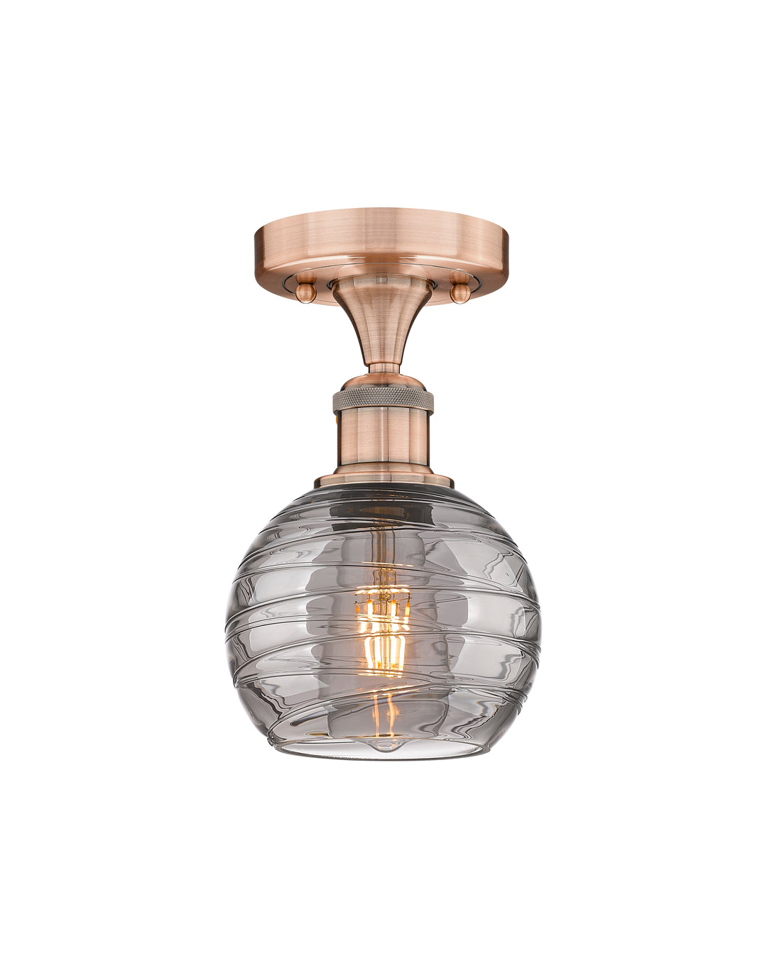 Innovations Lighting Athens Deco Swirl 6" Semi-Flush Mount - Antique Copper Ceiling Semi Flush Mounts Innovations Lighting Light Smoke Deco Swirl ; Glass Type: Smoked  