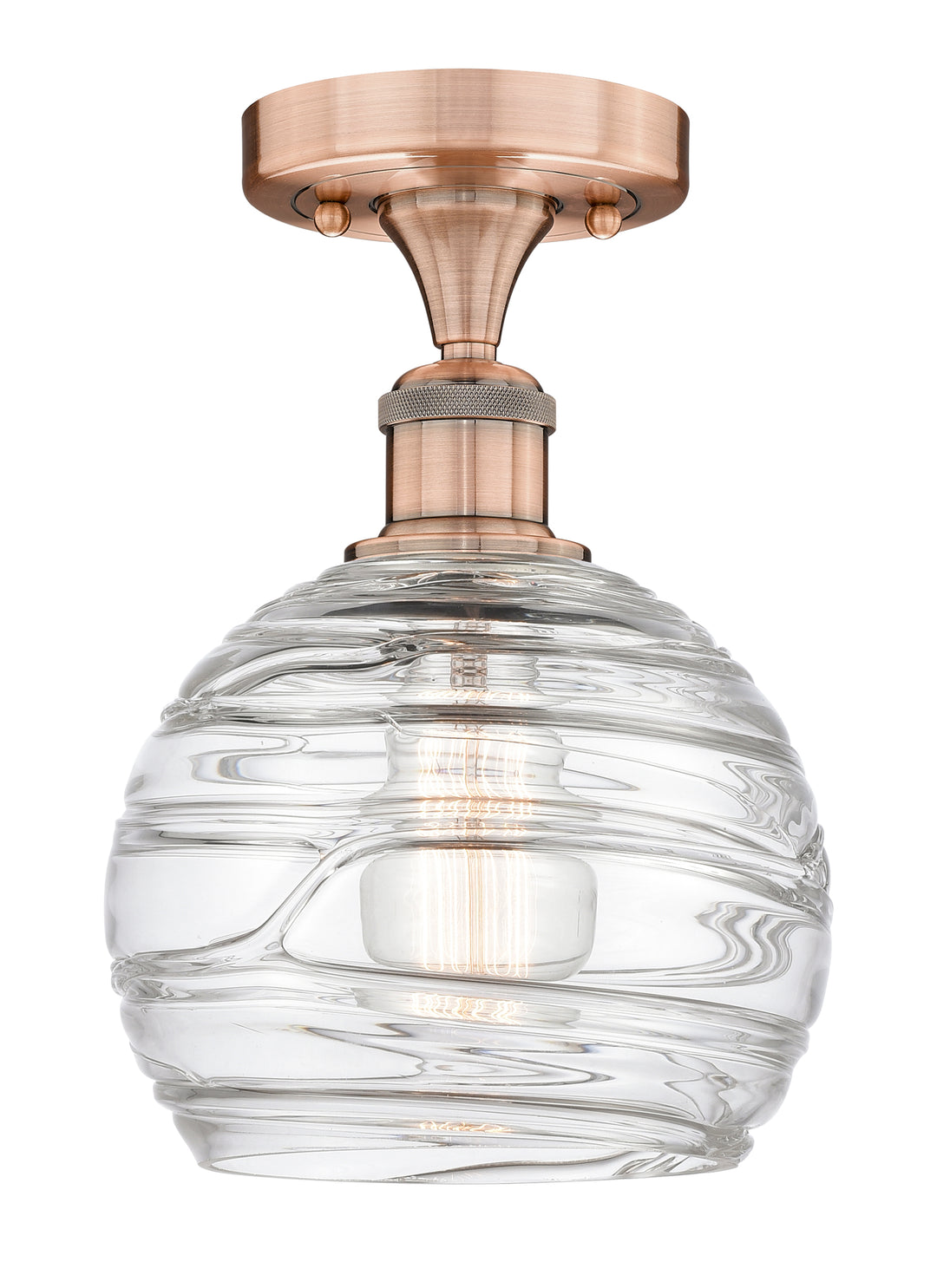 Innovations Lighting Athens Deco Swirl 8" Semi-Flush Mount - Antique Copper Ceiling Semi Flush Mounts Innovations Lighting Clear Deco Swirl ; Glass Type: Cleat  