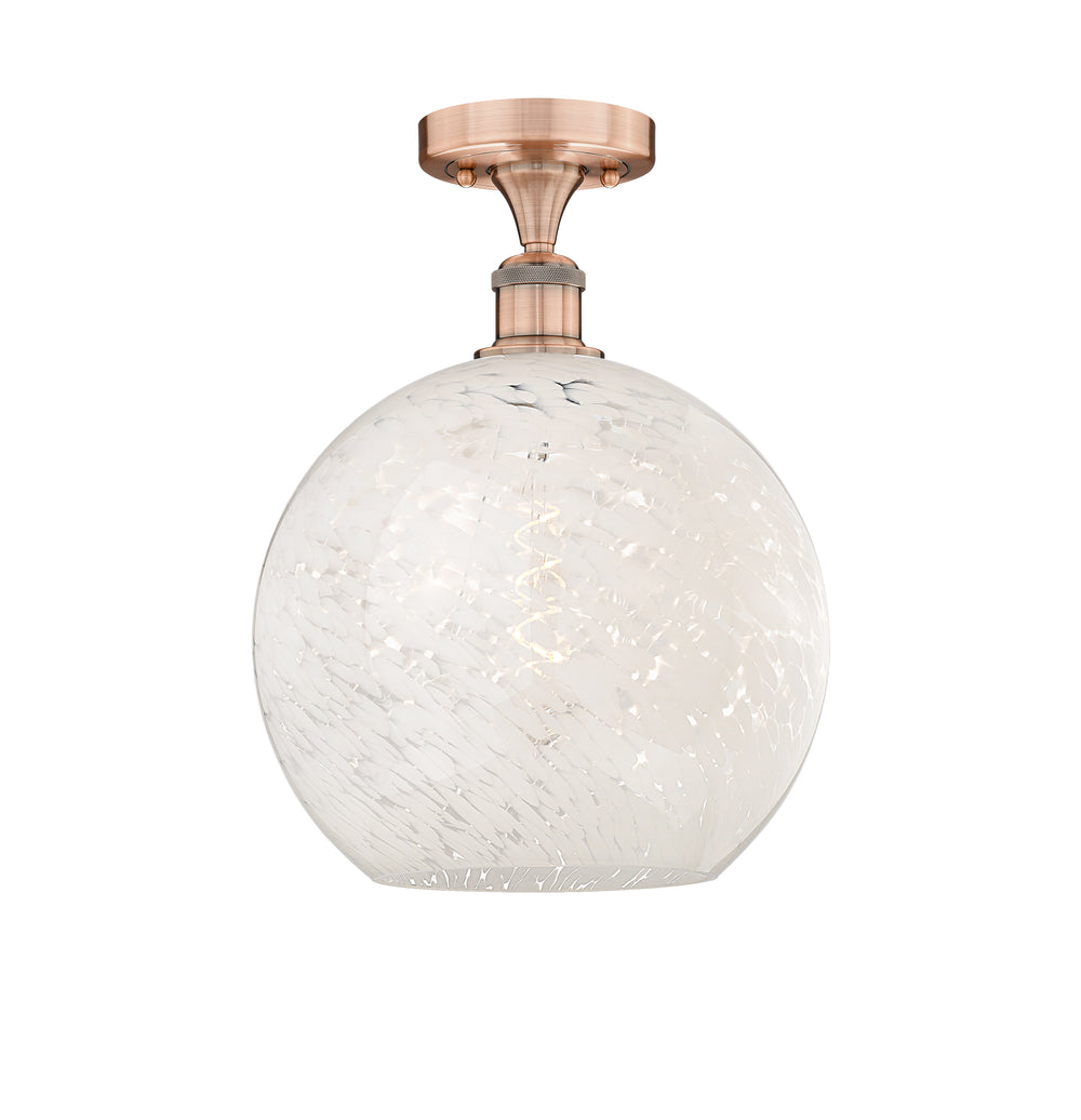 Innovations Lighting White Mouchette 12" Semi-Flush Mount - Antique Copper Ceiling Semi Flush Mounts Innovations Lighting White Mouchette ; Glass Type: White  