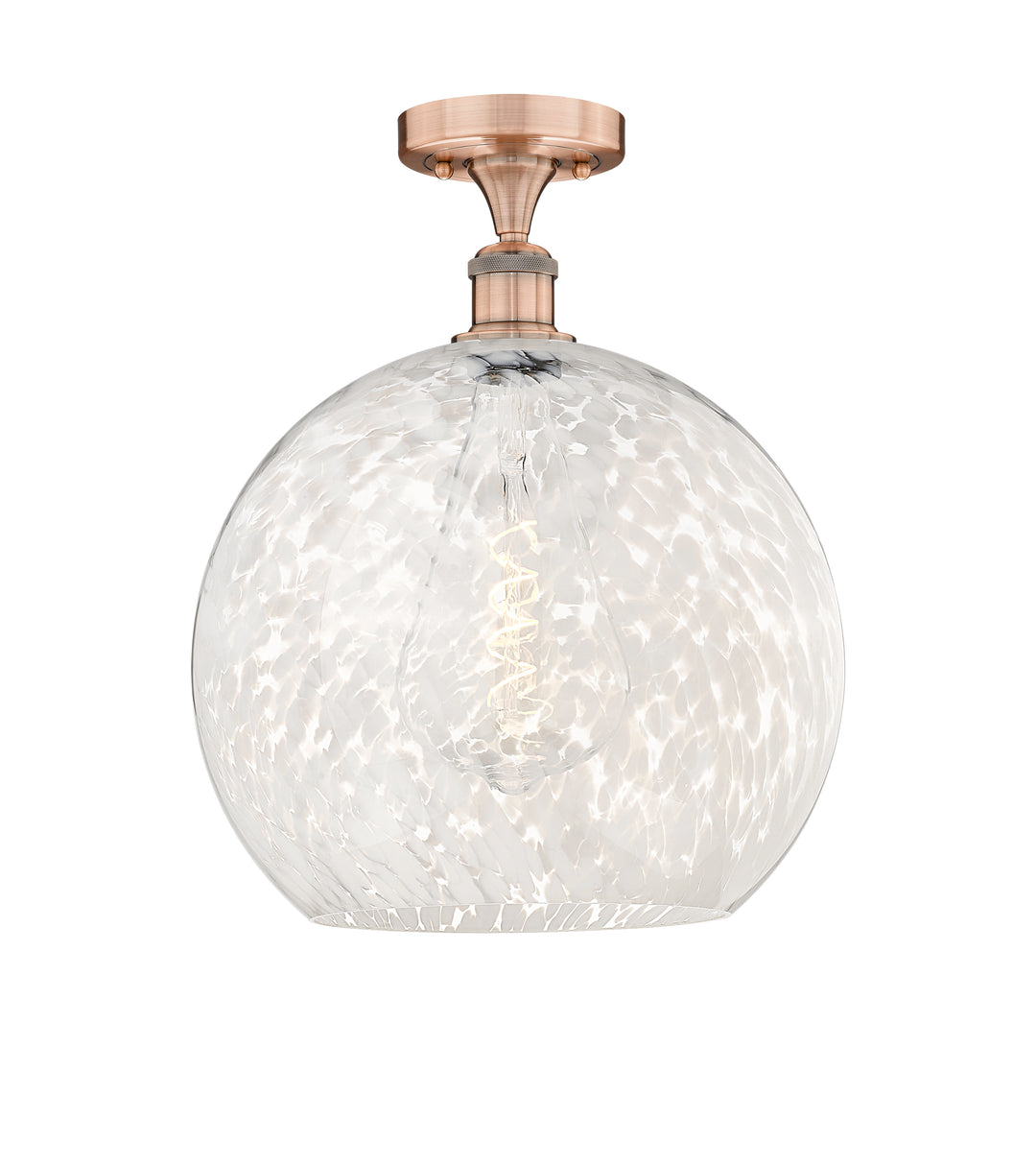 Innovations Lighting White Mouchette 14" Semi-Flush Mount - Antique Copper Ceiling Semi Flush Mounts Innovations Lighting White Mouchette ; Glass Type: White  