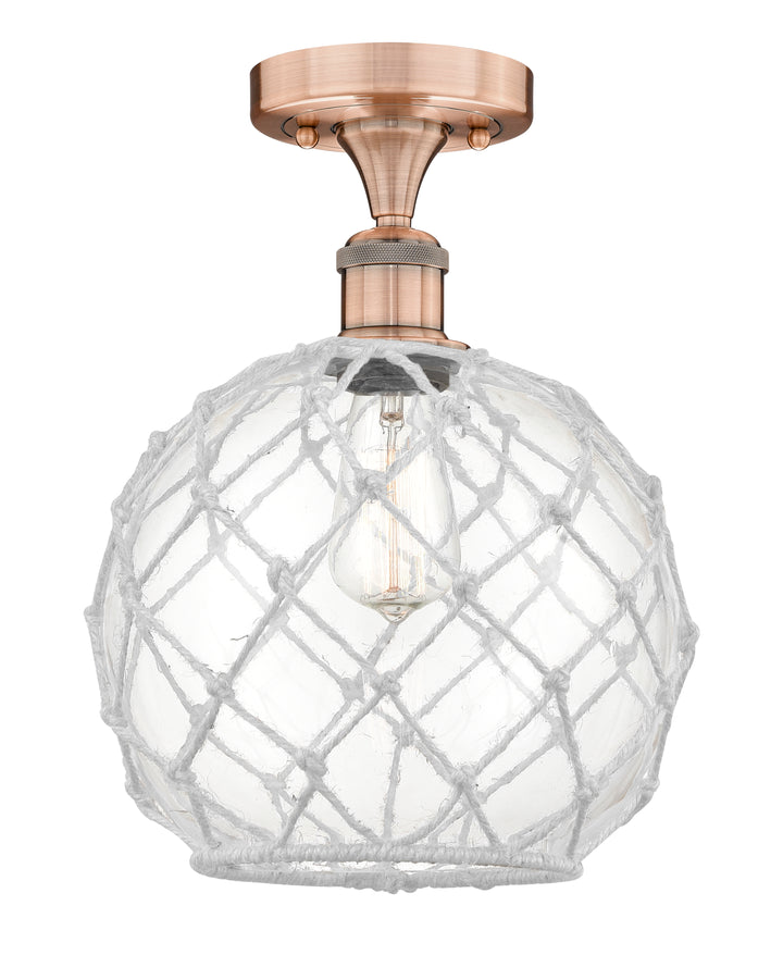 Innovations Lighting Farmhouse Rope 10" Semi-Flush Mount - Antique Copper Ceiling Semi Flush Mounts Innovations Lighting Clear Glass with White Rope ; Glass Type: Transparent  