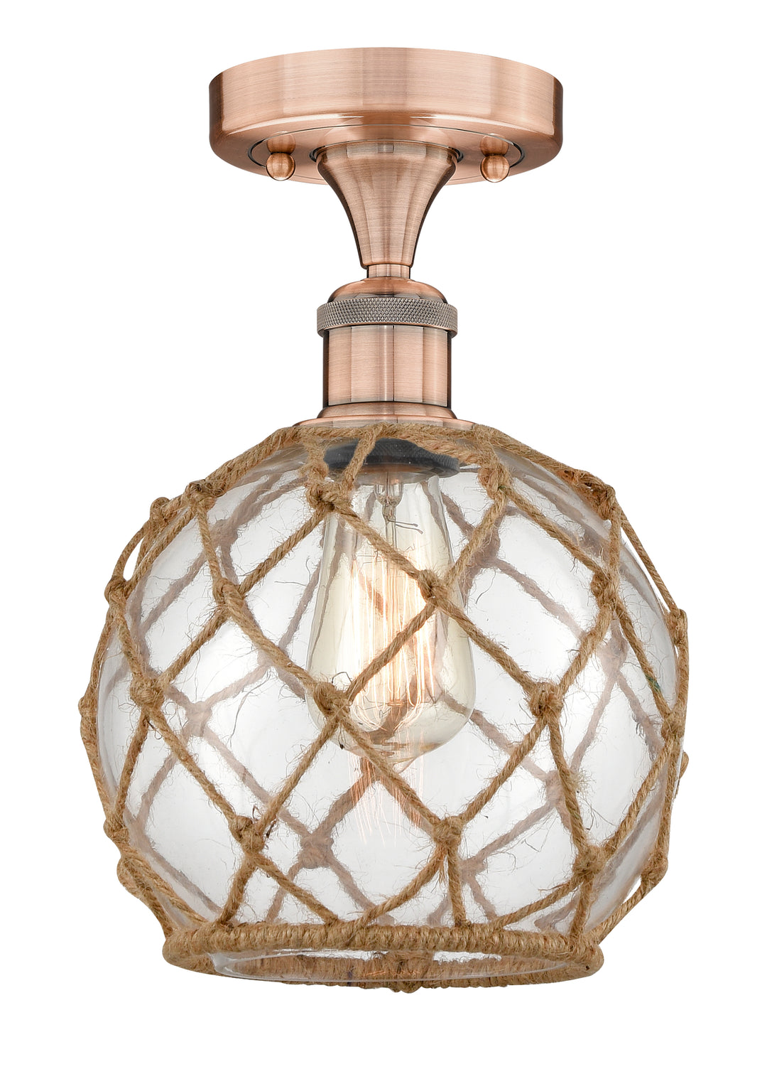 Innovations Lighting Farmhouse Rope 8" Semi-Flush Mount - Antique Copper Ceiling Semi Flush Mounts Innovations Lighting Clear Glass with Brown Rope ; Glass Type: Transparent  