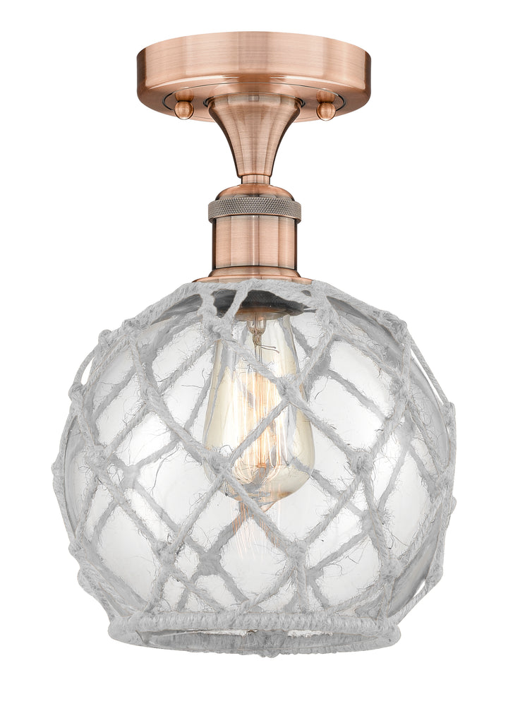 Innovations Lighting Farmhouse Rope 8" Semi-Flush Mount - Antique Copper Ceiling Semi Flush Mounts Innovations Lighting Clear Glass with White Rope ; Glass Type: Transparent  