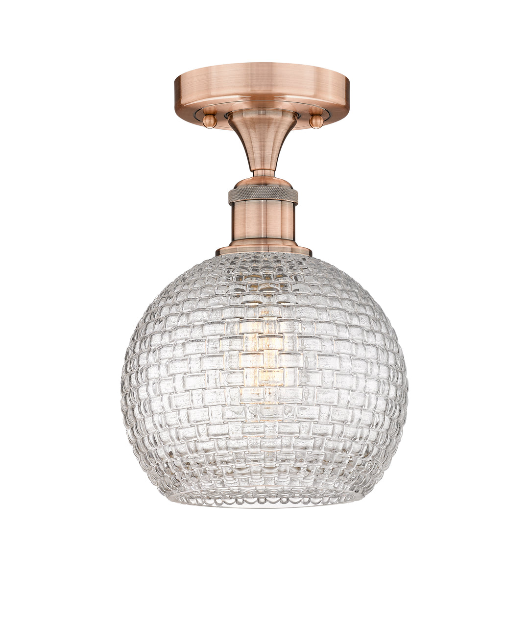 Innovations Lighting Athens 8" Semi-Flush Mount - Antique Copper Ceiling Semi Flush Mounts Innovations Lighting Clear Basket Weave ; Glass Type: Transparent  