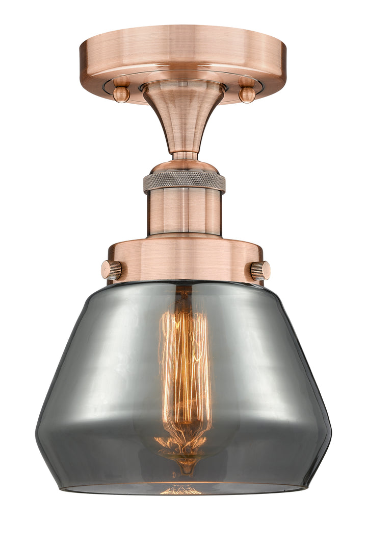 Innovations Lighting Fulton 7" Semi-Flush Mount - Antique Copper Ceiling Semi Flush Mounts Innovations Lighting Light Smoke ; Glass Type: Smoked; Ribbed  