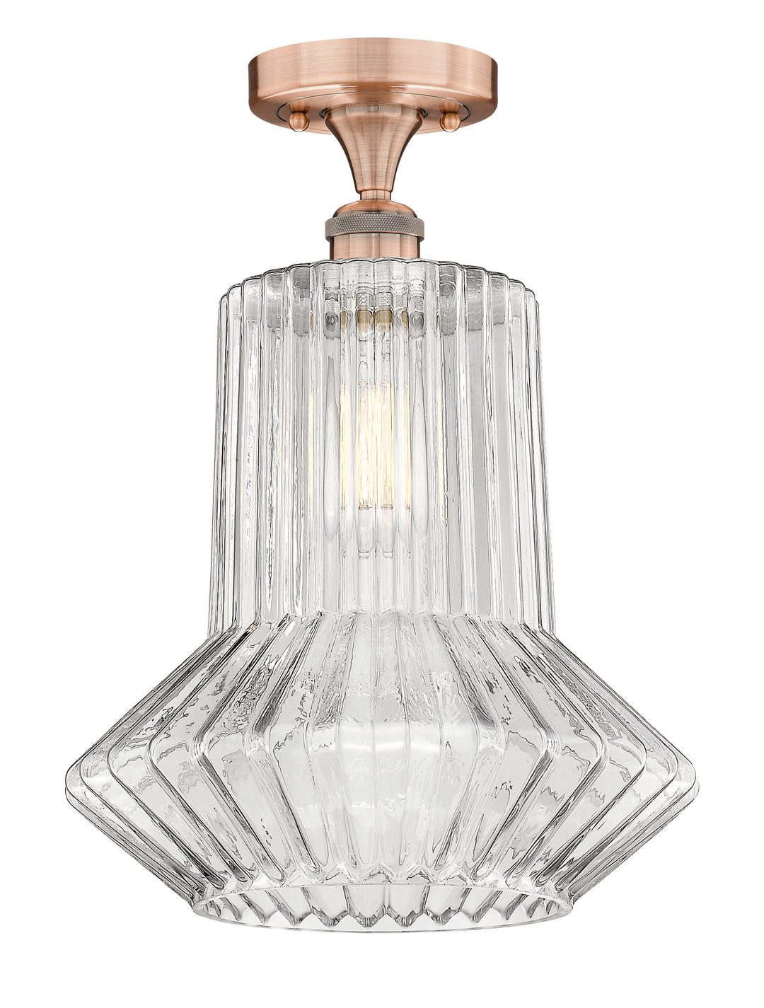 Innovations Lighting Springwater 12" Flush Mount - Antique Copper Ceiling Flush Mounts Innovations Lighting Clear Fluted ; Glass Type: Clear; Ribbed  