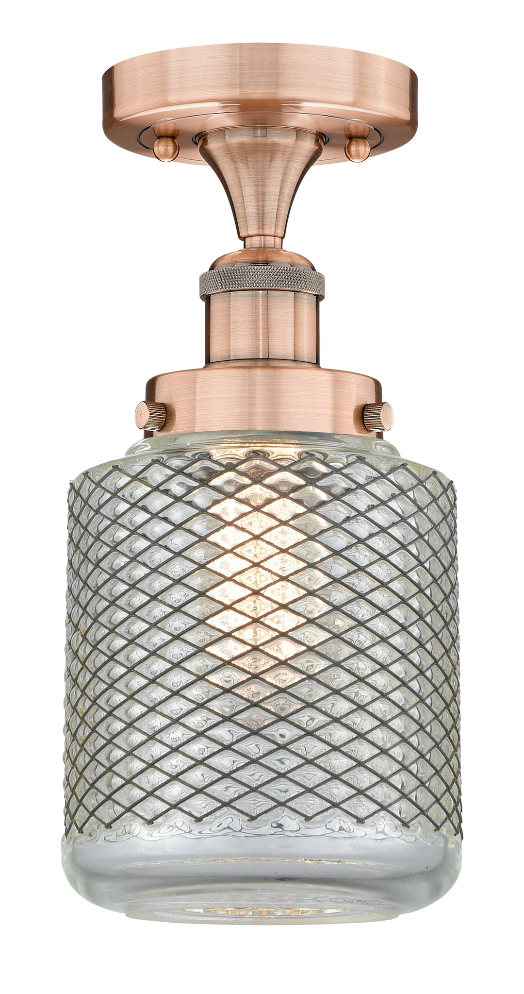 Innovations Lighting Stanton 6" Semi-Flush Mount - Antique Copper Ceiling Semi Flush Mounts Innovations Lighting Clear Wire Mesh ; Glass Type: Transparent  