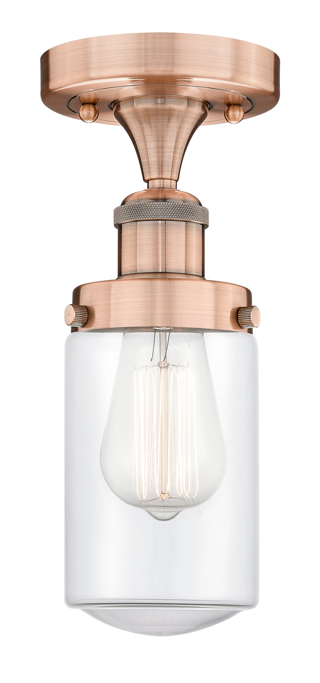 Innovations Lighting Dover 4.5" Semi-Flush Mount - Antique Copper Ceiling Semi Flush Mounts Innovations Lighting Clear ; Glass Type: Transparent; Ribbed  