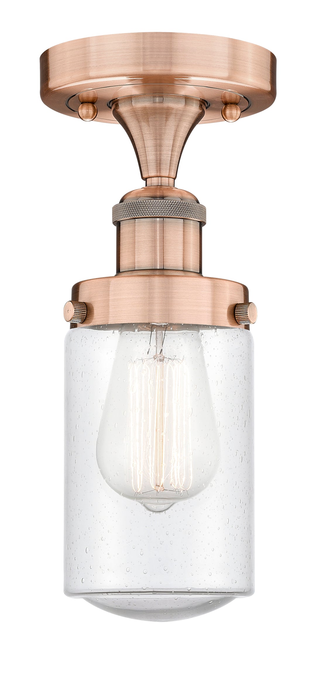 Innovations Lighting Dover 4.5" Semi-Flush Mount - Antique Copper Ceiling Semi Flush Mounts Innovations Lighting Seedy ; Glass Type: Seedy; Ribbed  