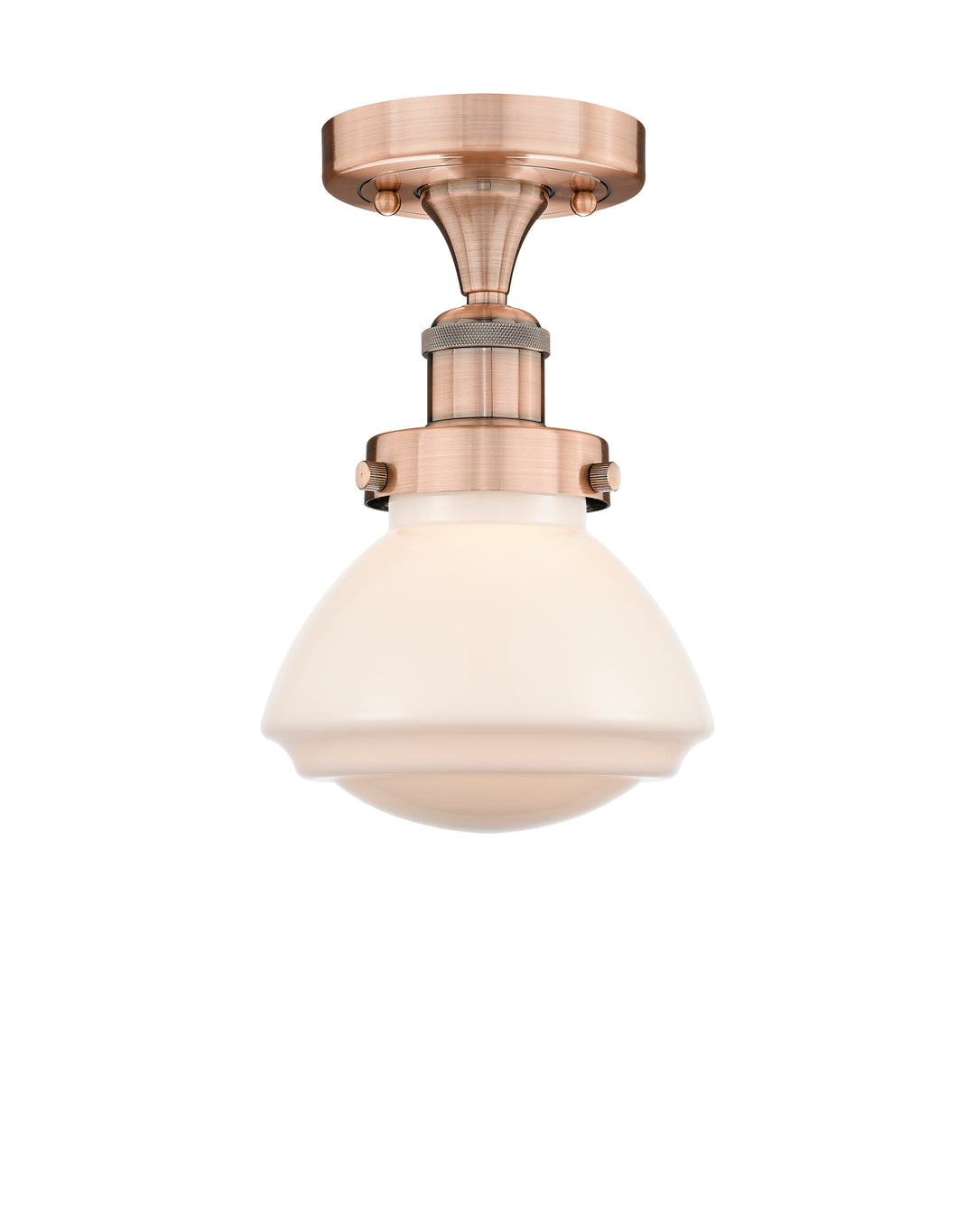 Innovations Lighting Olean 6.75" Semi-Flush Mount - Antique Copper Ceiling Semi Flush Mounts Innovations Lighting Matte White ; Glass Type: Frosted; Ribbed  