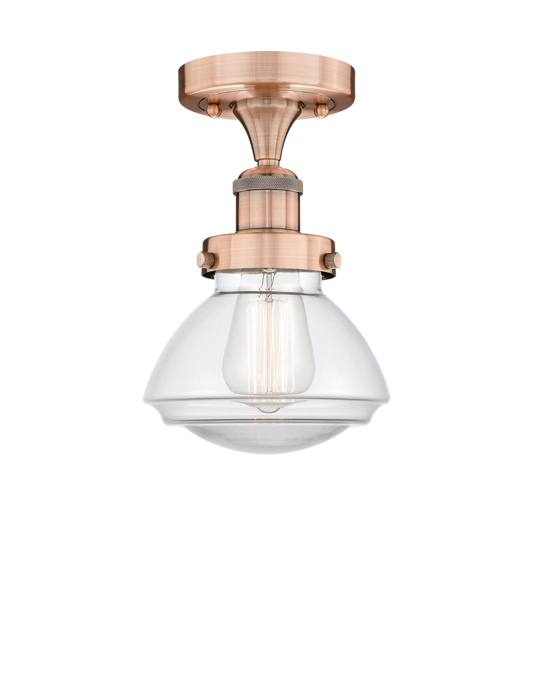 Innovations Lighting Olean 6.75" Semi-Flush Mount - Antique Copper Ceiling Semi Flush Mounts Innovations Lighting Clear ; Glass Type: Transparent; Ribbed  