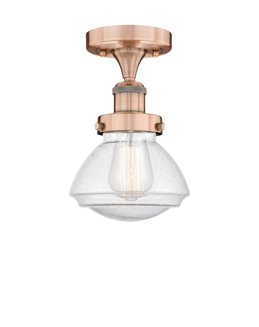 Innovations Lighting Olean 6.75" Semi-Flush Mount - Antique Copper Ceiling Semi Flush Mounts Innovations Lighting Seedy ; Glass Type: Seeded  