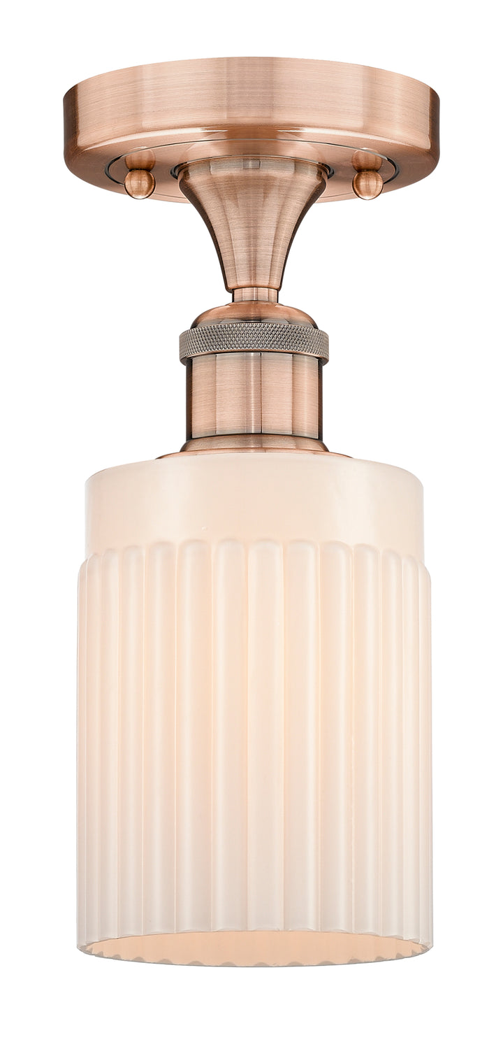 Innovations Lighting Hadley 5" Semi-Flush Mount - Antique Copper Ceiling Semi Flush Mounts Innovations Lighting Matte White ; Glass Type: White; Ribbed  