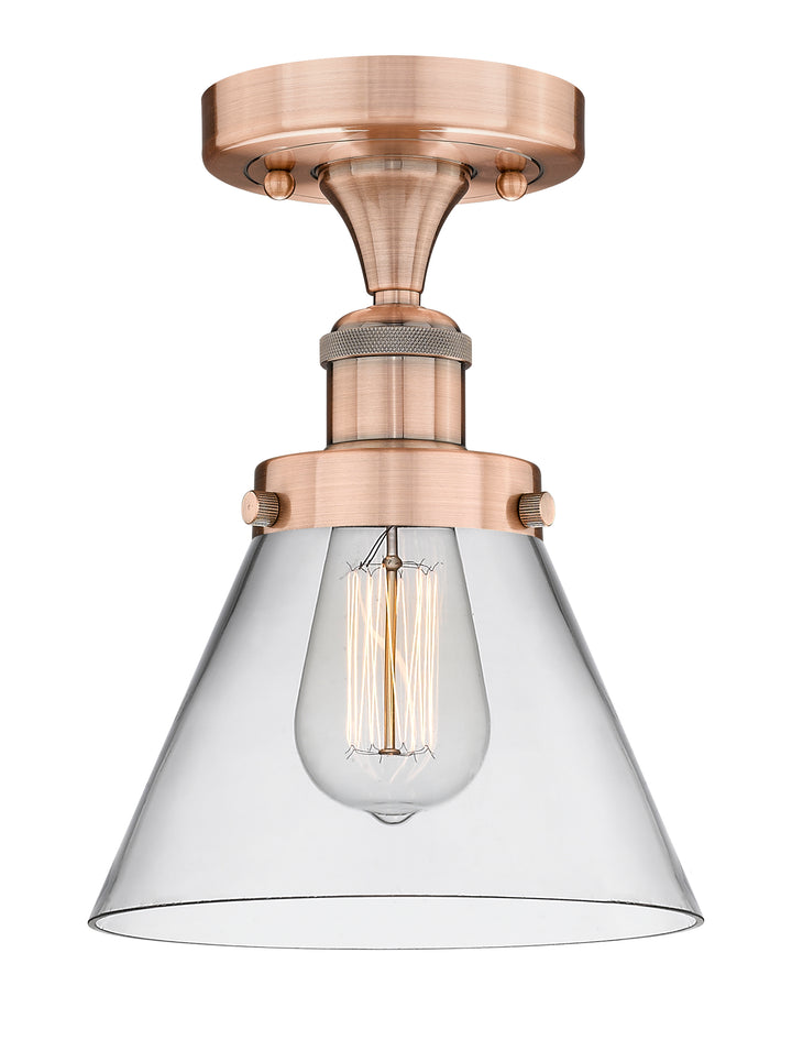 Innovations Lighting Cone 8" Semi-Flush Mount - Antique Copper Ceiling Semi Flush Mounts Innovations Lighting Clear ; Glass Type: Transparent  