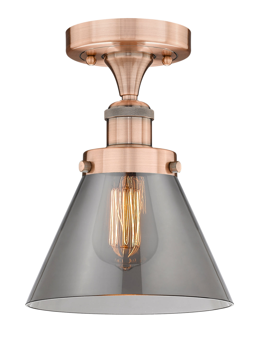 Innovations Lighting Cone 8" Semi-Flush Mount - Antique Copper Ceiling Semi Flush Mounts Innovations Lighting Light Smoke ; Glass Type: Colorful  