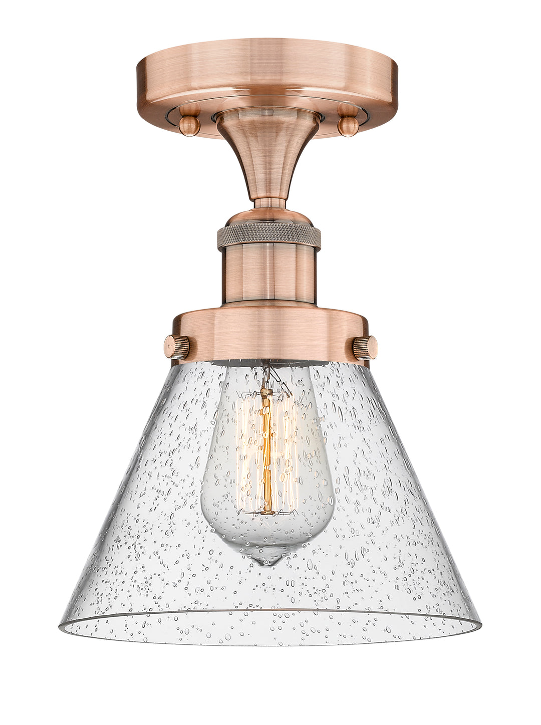 Innovations Lighting Cone 8" Semi-Flush Mount - Antique Copper Ceiling Semi Flush Mounts Innovations Lighting Seedy ; Glass Type: Seedy; Ribbed  