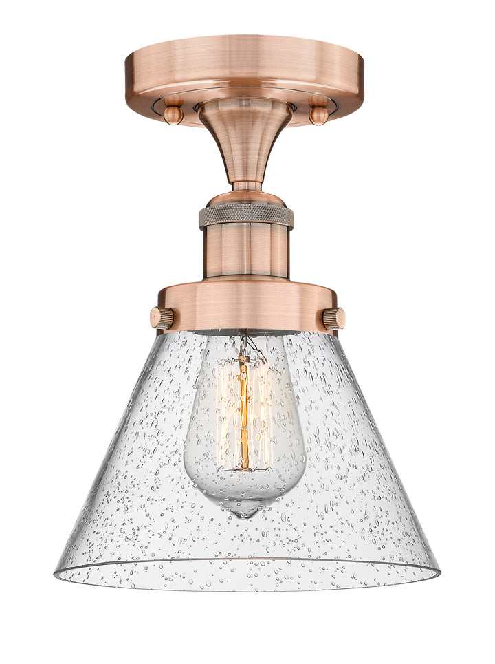 Innovations Lighting Cone 8" Semi-Flush Mount - Antique Copper Ceiling Semi Flush Mounts Innovations Lighting Seedy ; Glass Type: Seedy; Ribbed  