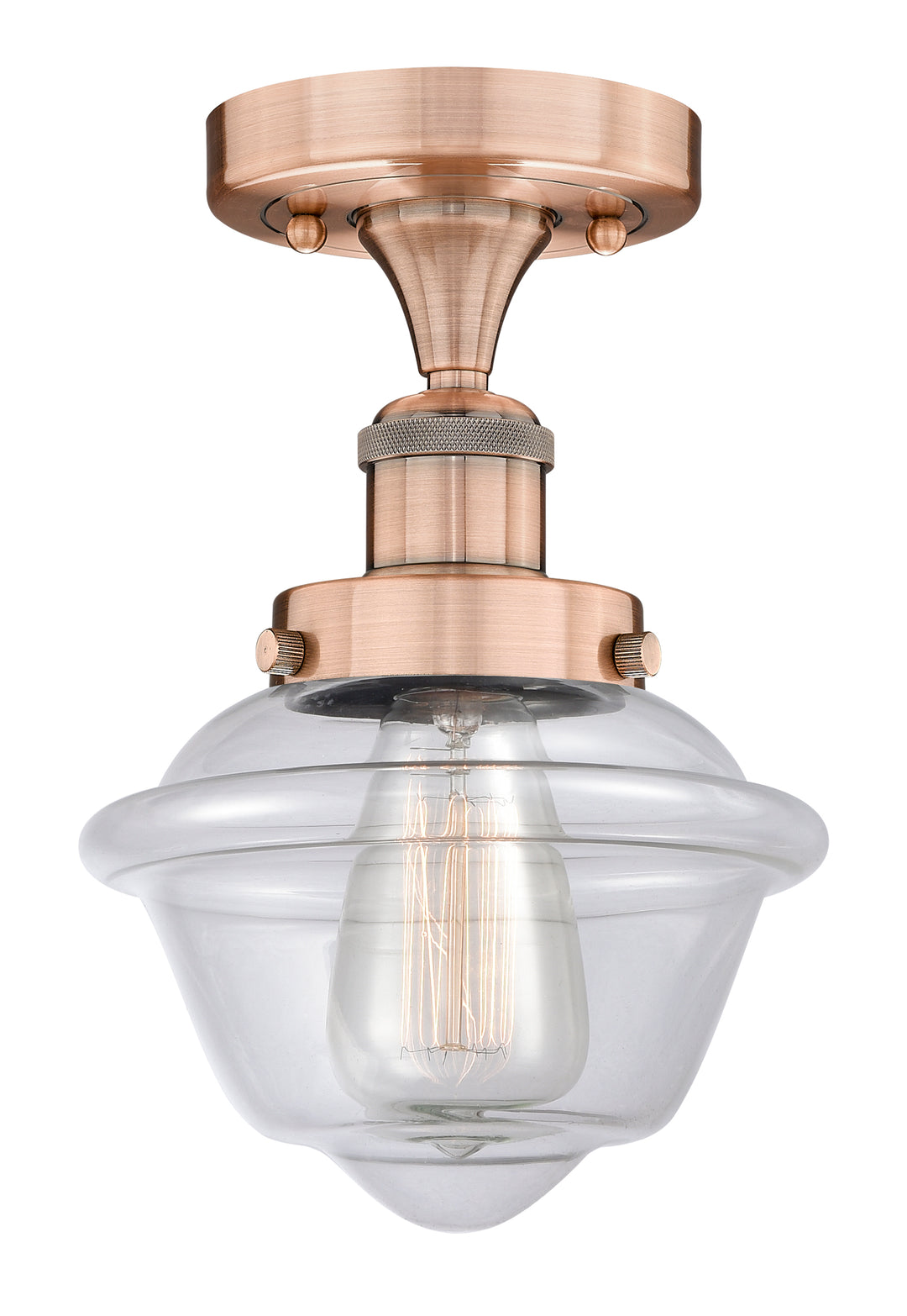 Innovations Lighting Oxford 7.5" Semi-Flush Mount - Antique Copper Ceiling Semi Flush Mounts Innovations Lighting Clear ; Glass Type: Transparent; Ribbed  