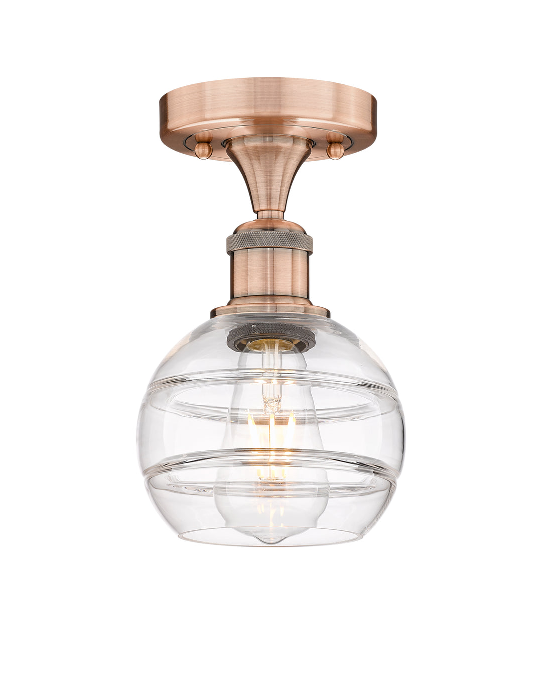 Innovations Lighting Rochester 6" Semi-Flush Mount - Antique Copper Ceiling Semi Flush Mounts Innovations Lighting Clear ; Glass Type: Clear  