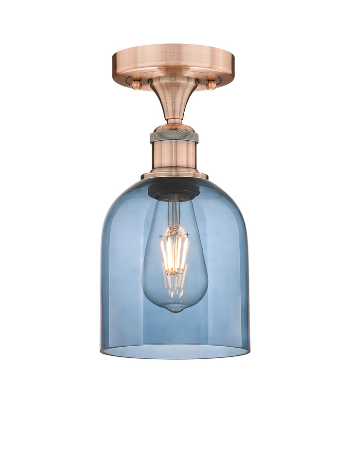 Innovations Lighting Bella 6" Semi-Flush Mount - Antique Copper Ceiling Semi Flush Mounts Innovations Lighting Blue  ; Glass Type: Blue  