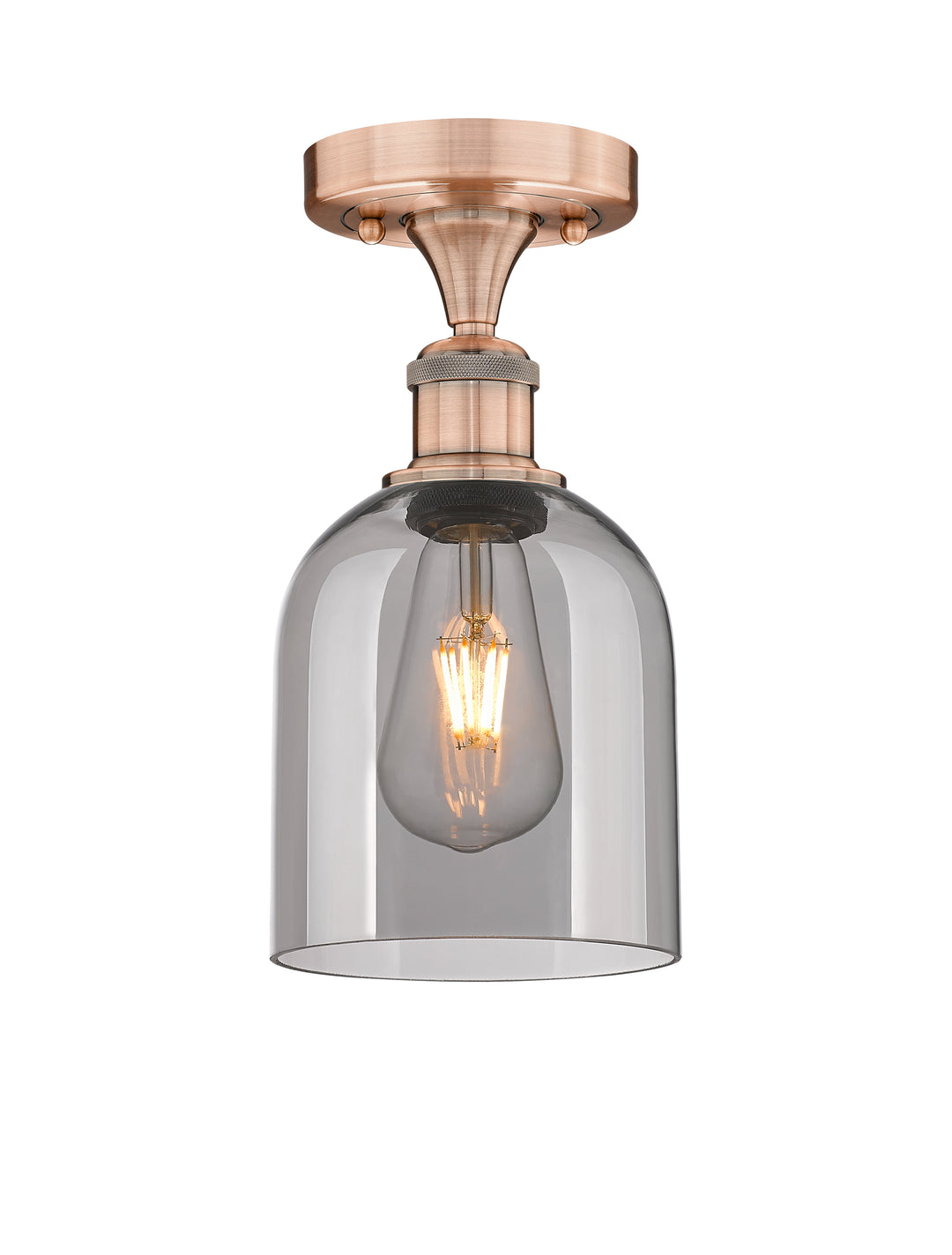 Innovations Lighting Bella 6" Semi-Flush Mount - Antique Copper Ceiling Semi Flush Mounts Innovations Lighting Light Smoke ; Glass Type: Smoked  