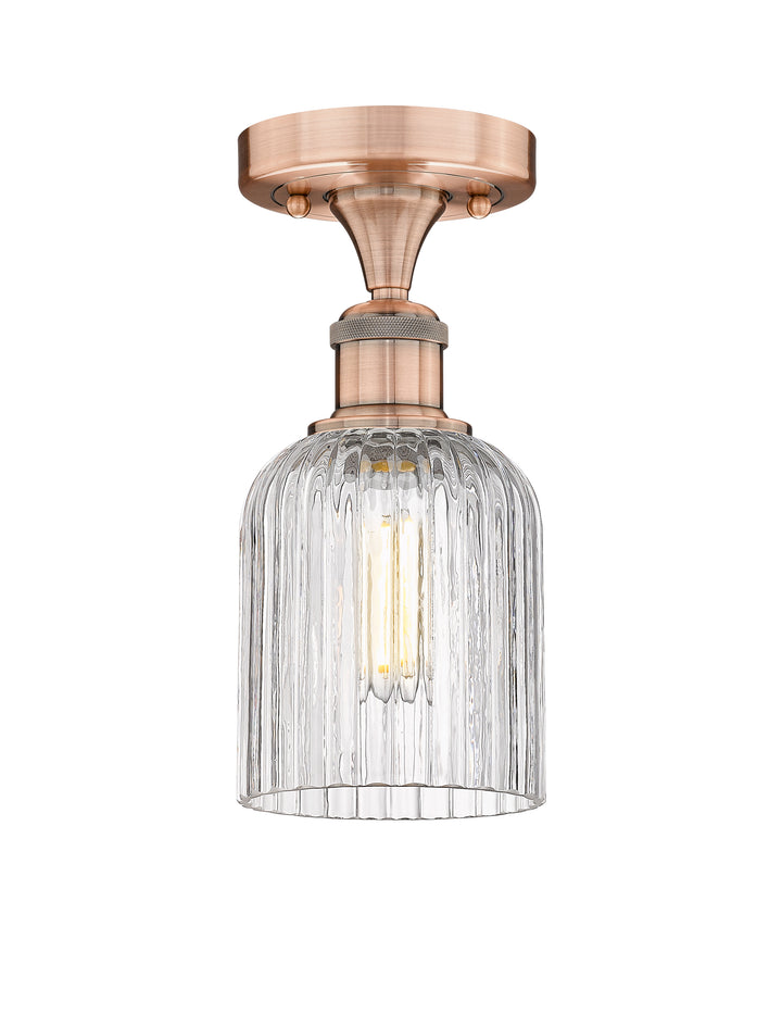 Innovations Lighting Bridal Veil 5" Semi-Flush Mount - Antique Copper Ceiling Semi Flush Mounts Innovations Lighting Clear ; Glass Type: Clear; Ribbed  