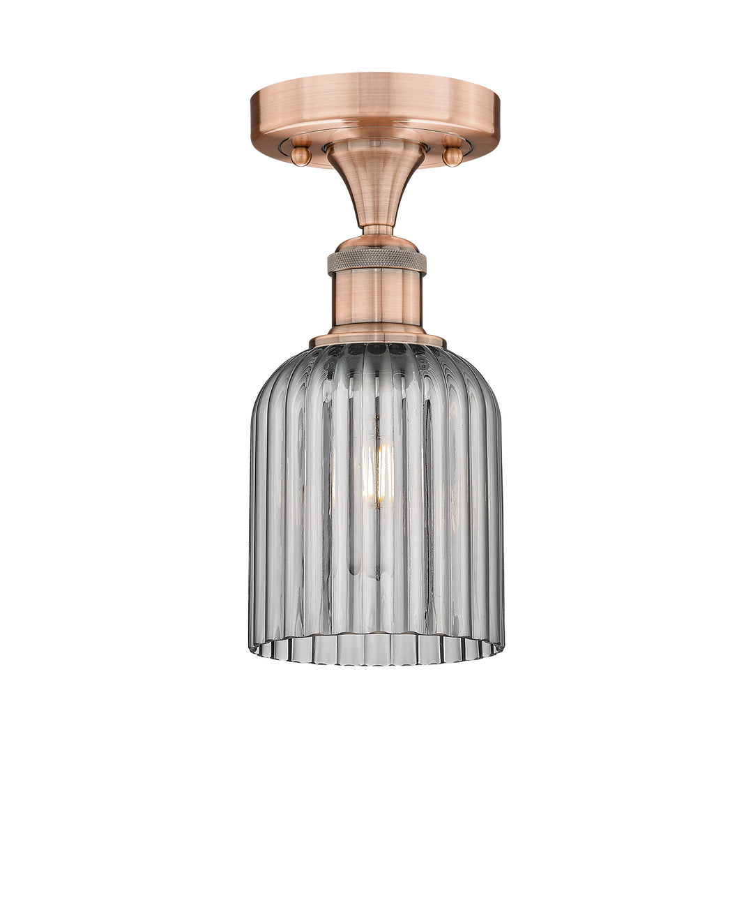 Innovations Lighting Bridal Veil 5" Semi-Flush Mount - Antique Copper Ceiling Semi Flush Mounts Innovations Lighting Light Smoke ; Glass Type: Light Smoke; Ribbed  