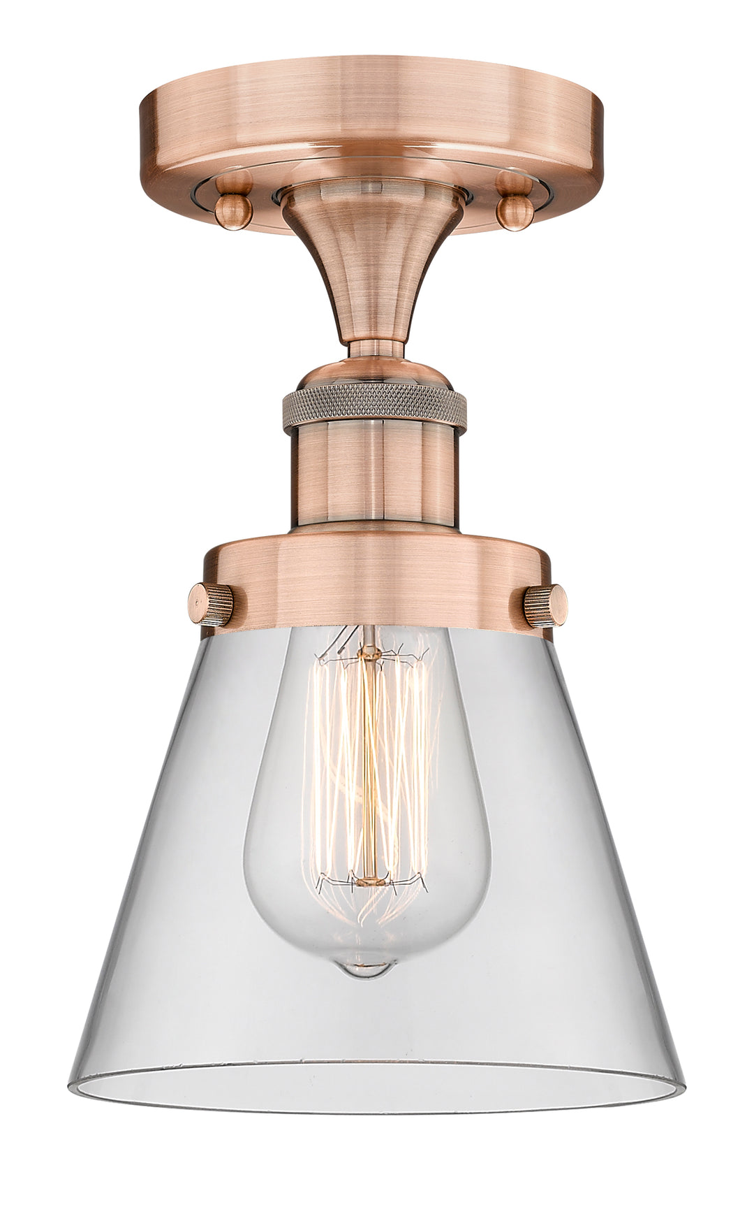 Innovations Lighting Cone 6" Semi-Flush Mount - Antique Copper Ceiling Semi Flush Mounts Innovations Lighting Clear ; Glass Type: Transparent; Ribbed  