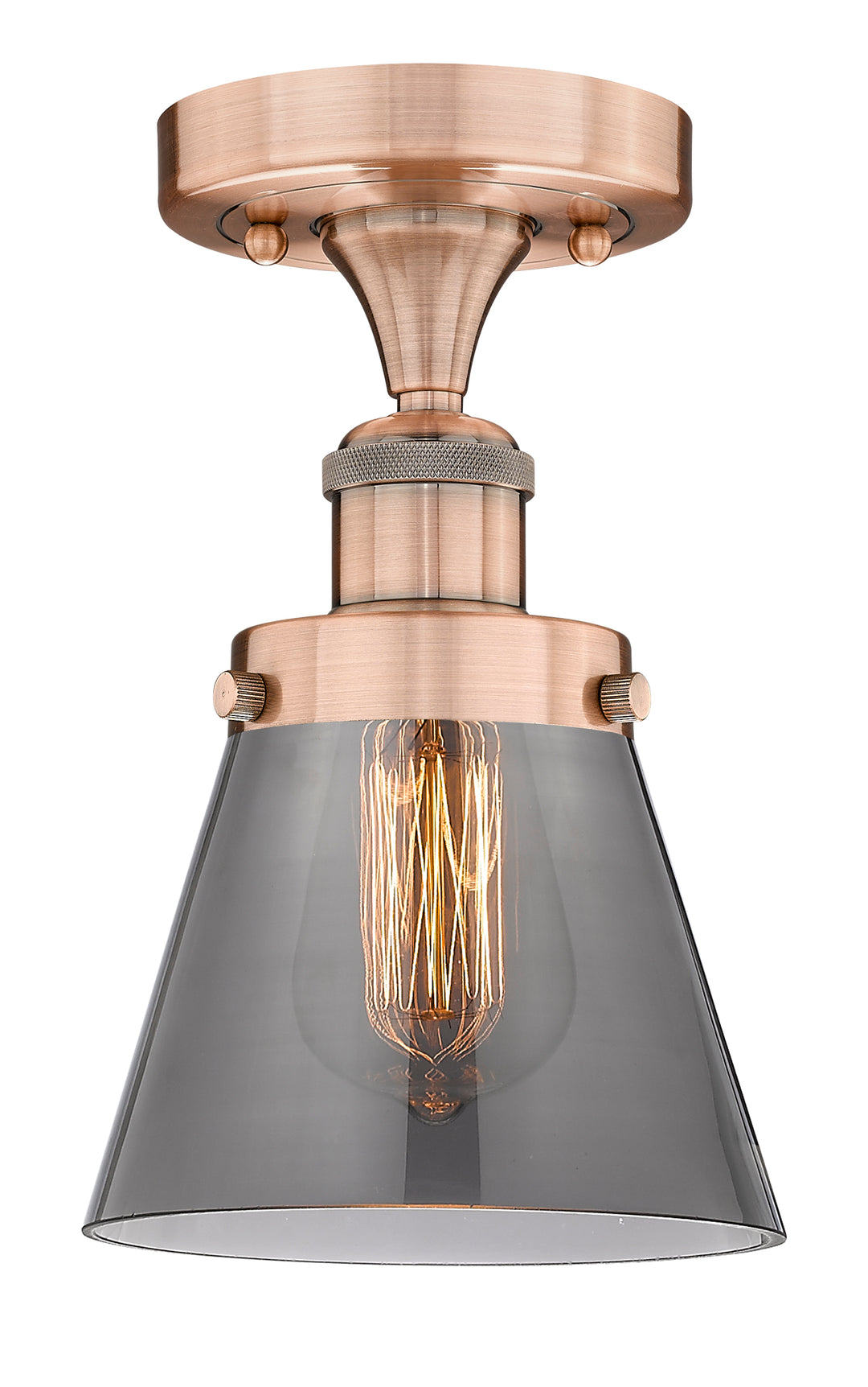 Innovations Lighting Cone 6" Semi-Flush Mount - Antique Copper Ceiling Semi Flush Mounts Innovations Lighting Light Smoke ; Glass Type: Colorful  