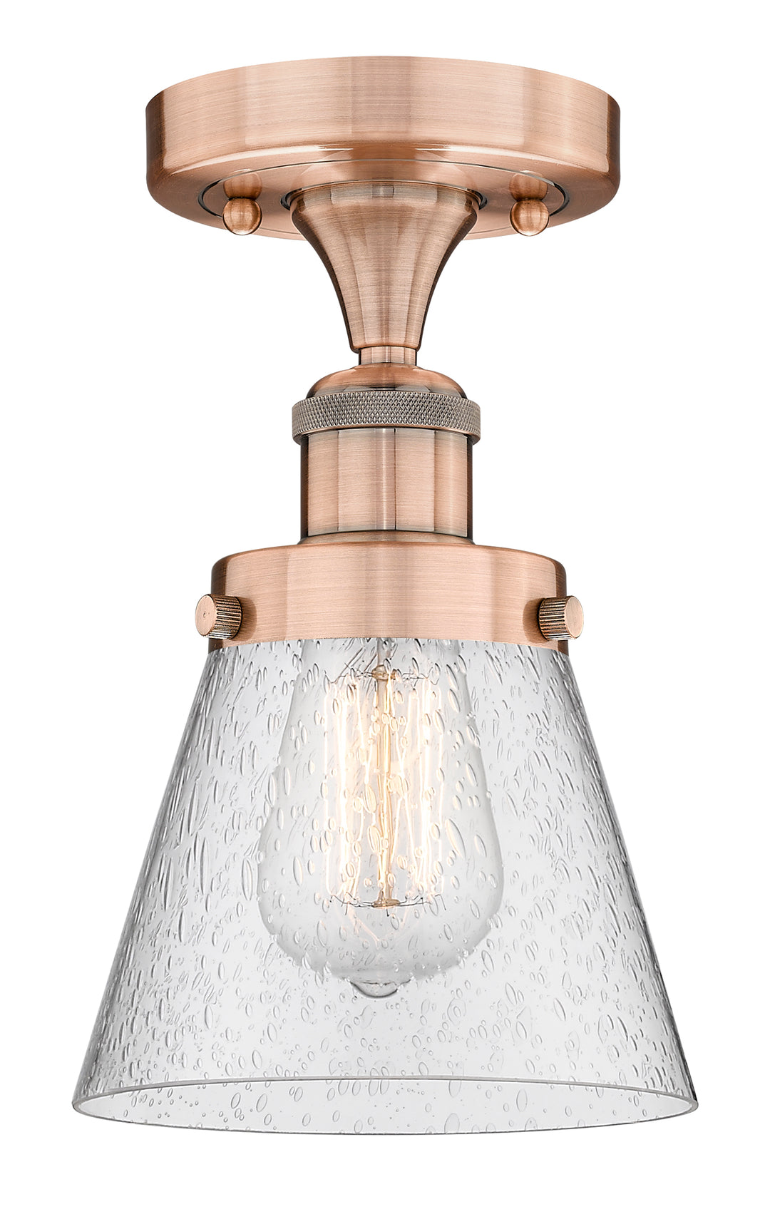 Innovations Lighting Cone 6" Semi-Flush Mount - Antique Copper Ceiling Semi Flush Mounts Innovations Lighting Seedy ; Glass Type: Seedy; Ribbed  