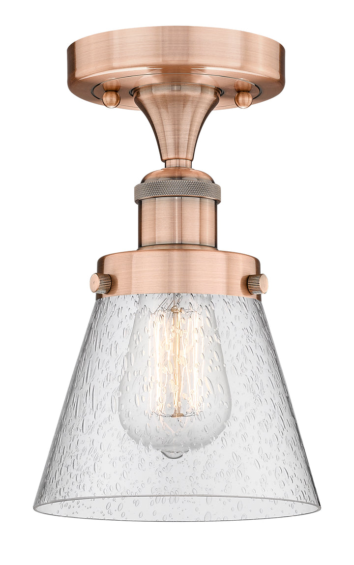 Innovations Lighting Cone 6" Semi-Flush Mount - Antique Copper Ceiling Semi Flush Mounts Innovations Lighting Seedy ; Glass Type: Seedy; Ribbed  