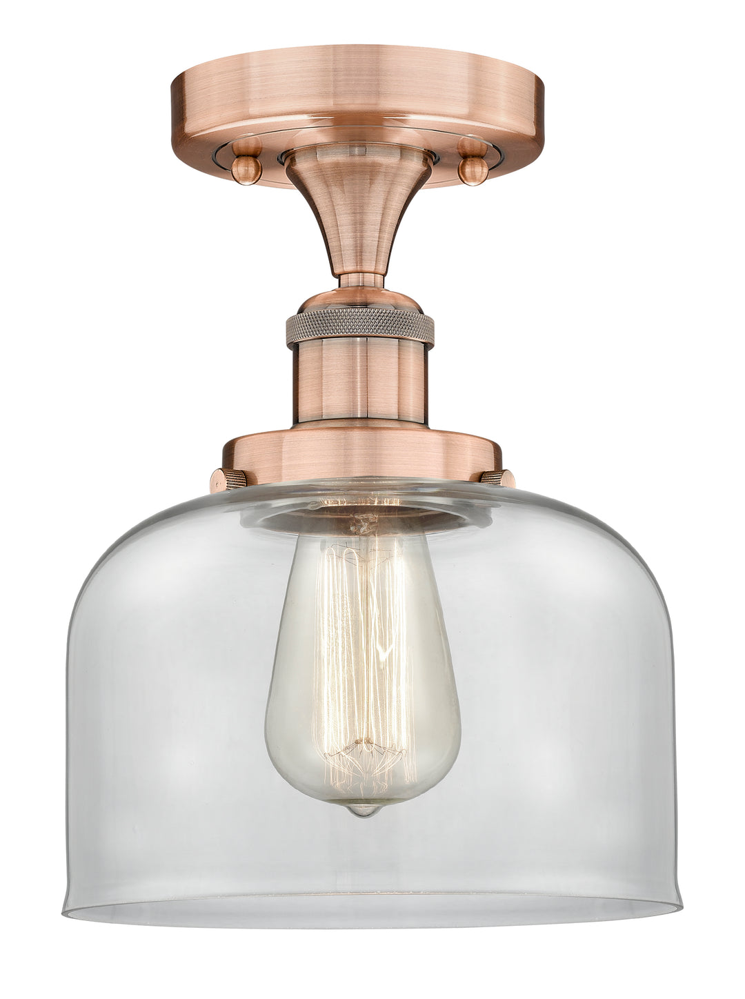 Innovations Lighting Bell 8" Semi-Flush Mount - Antique Copper Ceiling Semi Flush Mounts Innovations Lighting Clear ; Glass Type: Transparent; Ribbed  