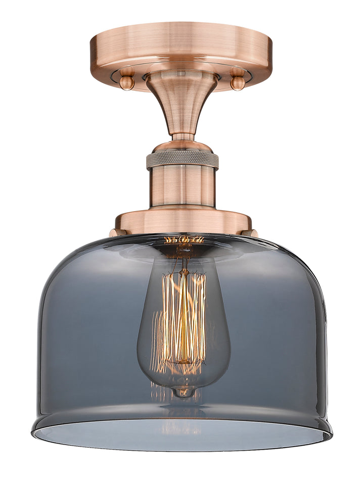 Innovations Lighting Bell 8" Semi-Flush Mount - Antique Copper Ceiling Semi Flush Mounts Innovations Lighting Light Smoke ; Glass Type: Colorful  