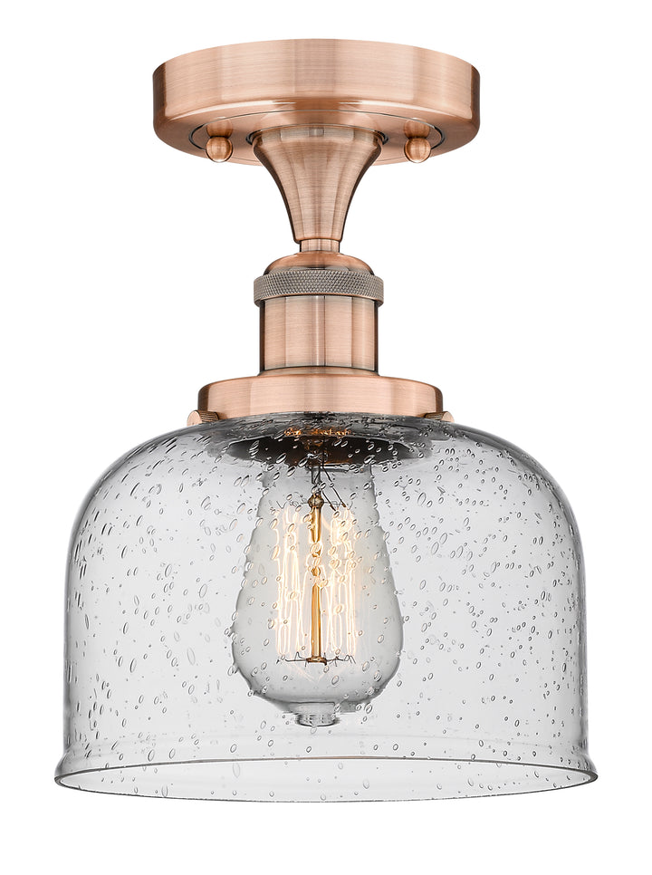 Innovations Lighting Bell 8" Semi-Flush Mount - Antique Copper Ceiling Semi Flush Mounts Innovations Lighting Seedy ; Glass Type: Seedy; Ribbed  