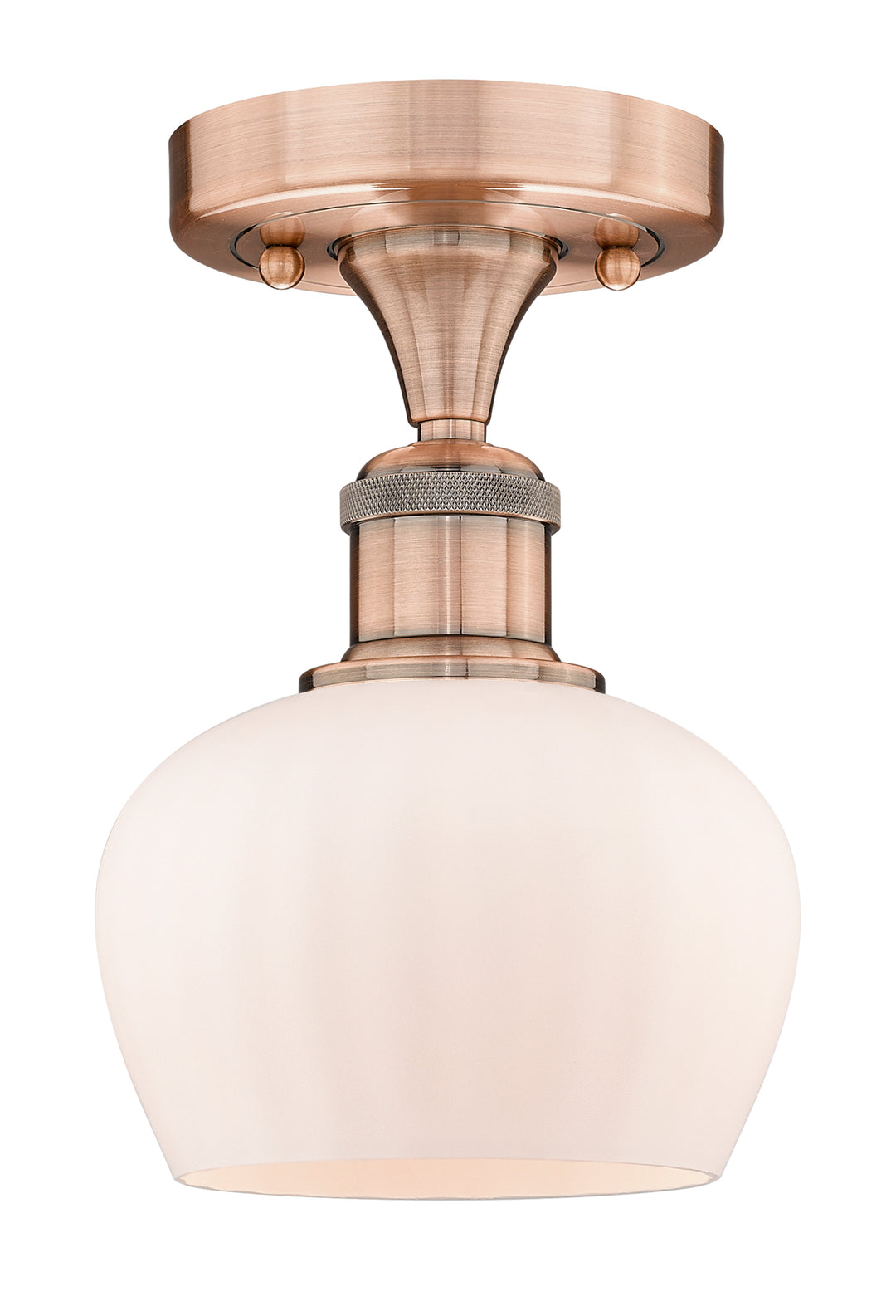 Innovations Lighting Fenton 6.5" Semi-Flush Mount - Antique Copper Ceiling Semi Flush Mounts Innovations Lighting Matte White ; Glass Type: White; Ribbed  