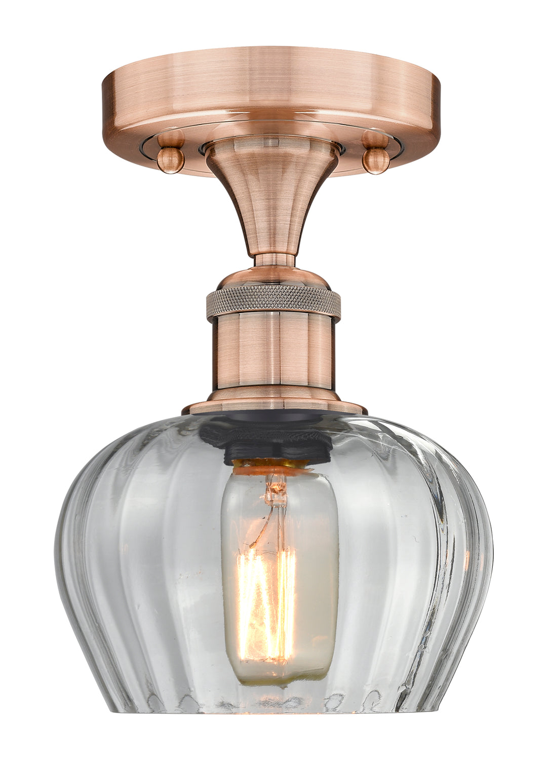 Innovations Lighting Fenton 6.5" Semi-Flush Mount - Antique Copper Ceiling Semi Flush Mounts Innovations Lighting Clear ; Glass Type: Transparent; Ribbed  