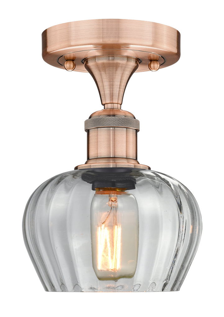 Innovations Lighting Fenton 6.5" Semi-Flush Mount - Antique Copper Ceiling Semi Flush Mounts Innovations Lighting Clear ; Glass Type: Transparent; Ribbed  