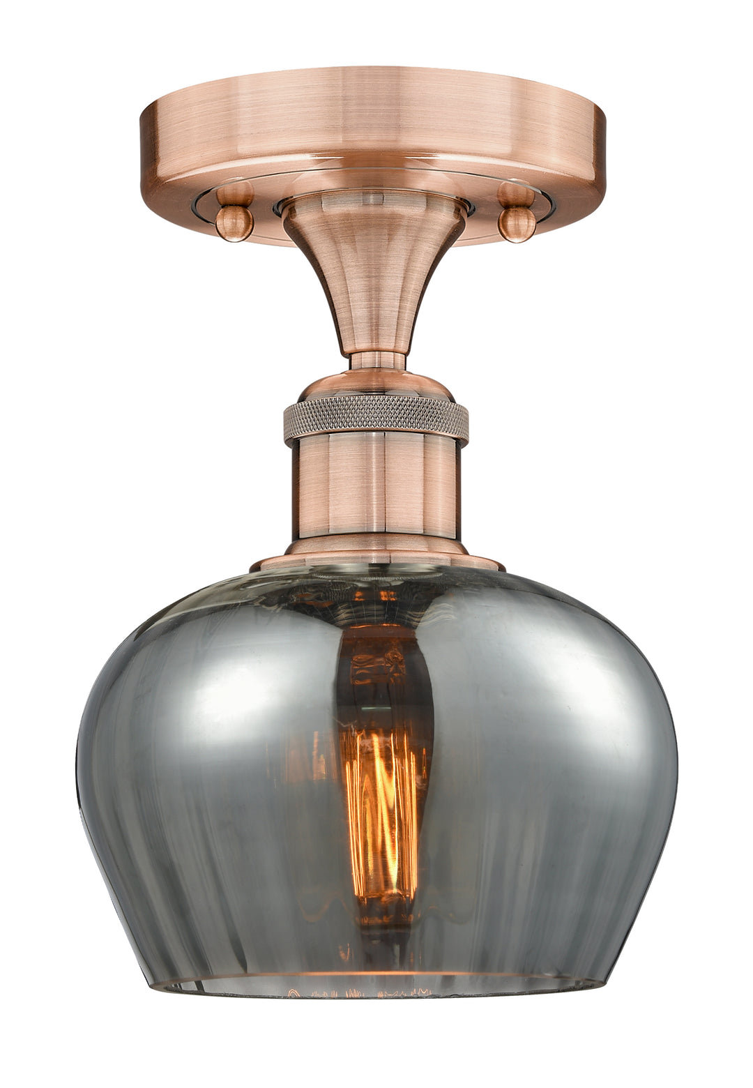 Innovations Lighting Fenton 6.5" Semi-Flush Mount - Antique Copper Ceiling Semi Flush Mounts Innovations Lighting Light Smoke ; Glass Type: Smoked; Ribbed  