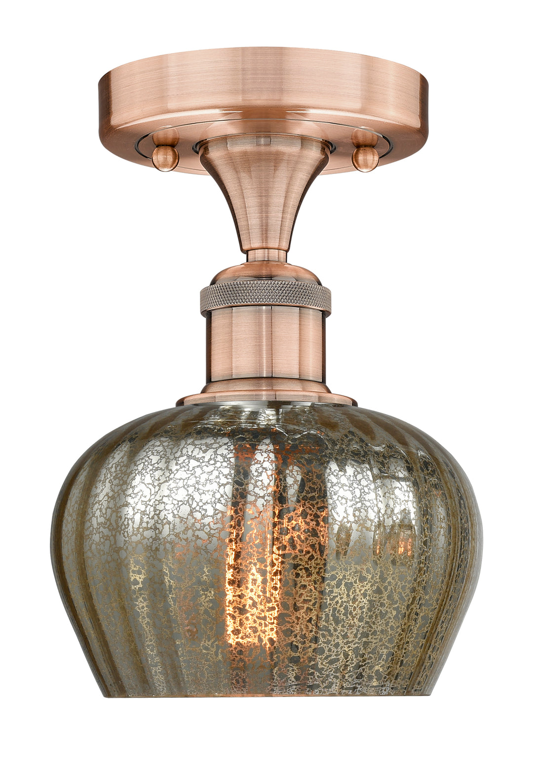 Innovations Lighting Fenton 6.5" Semi-Flush Mount - Antique Copper Ceiling Semi Flush Mounts Innovations Lighting Mercury ; Glass Type: Mercury; Ribbed  