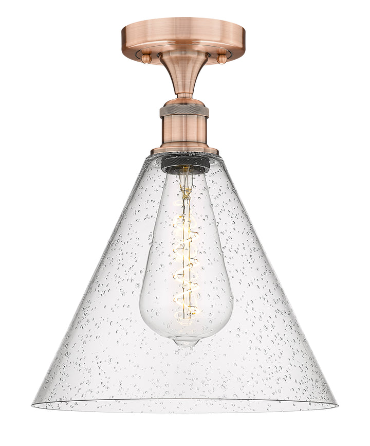 Innovations Lighting Berkshire Glass 12" Semi-Flush Mount - Antique Copper Ceiling Semi Flush Mounts Innovations Lighting Seedy ; Glass Type: Seeded  